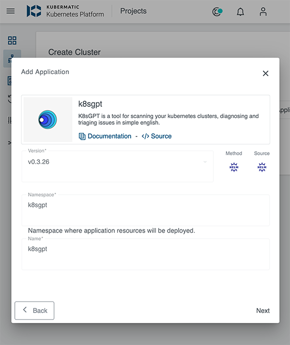 Kubermatic Kubernetes Platform AI application screenshot